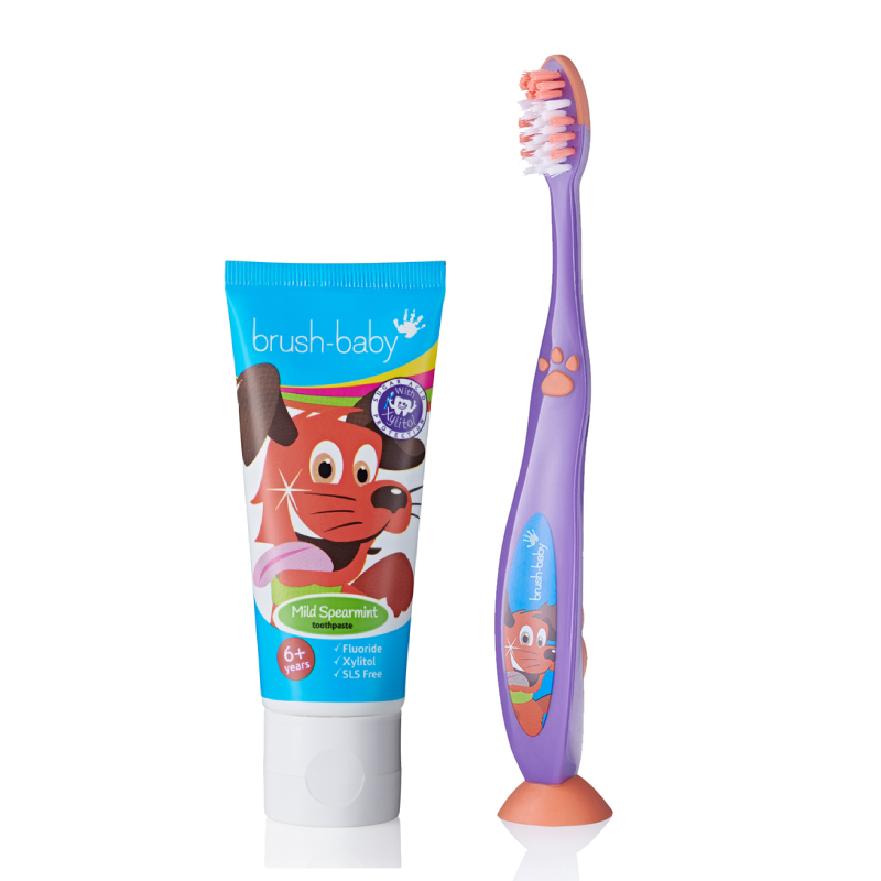 Brush-Baby | Brushbaby Children's Mild Spearmint Toothpaste with Xylitol (6 years+) + FlossBrush 6+ years